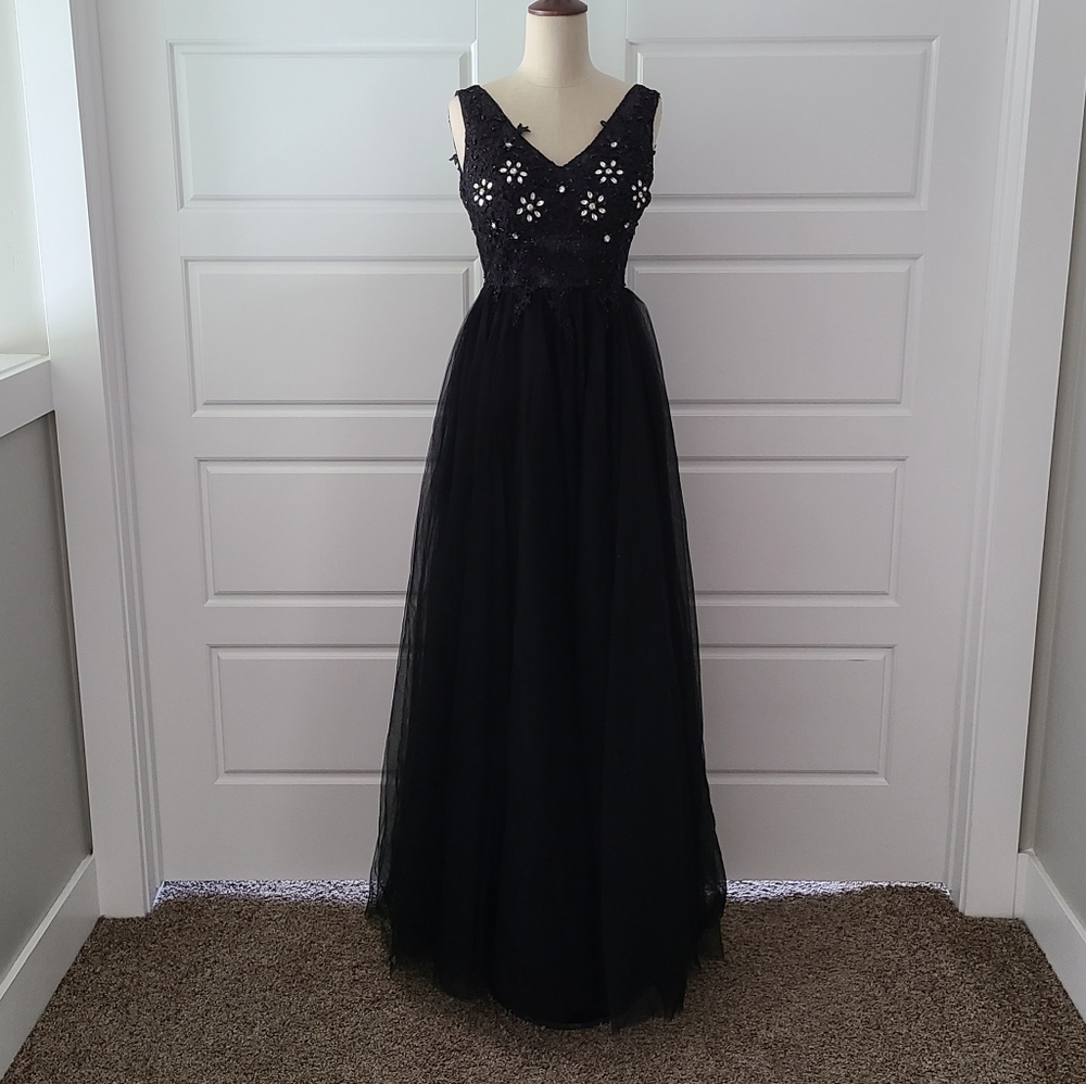 Black Tulle Beaded Ballgown